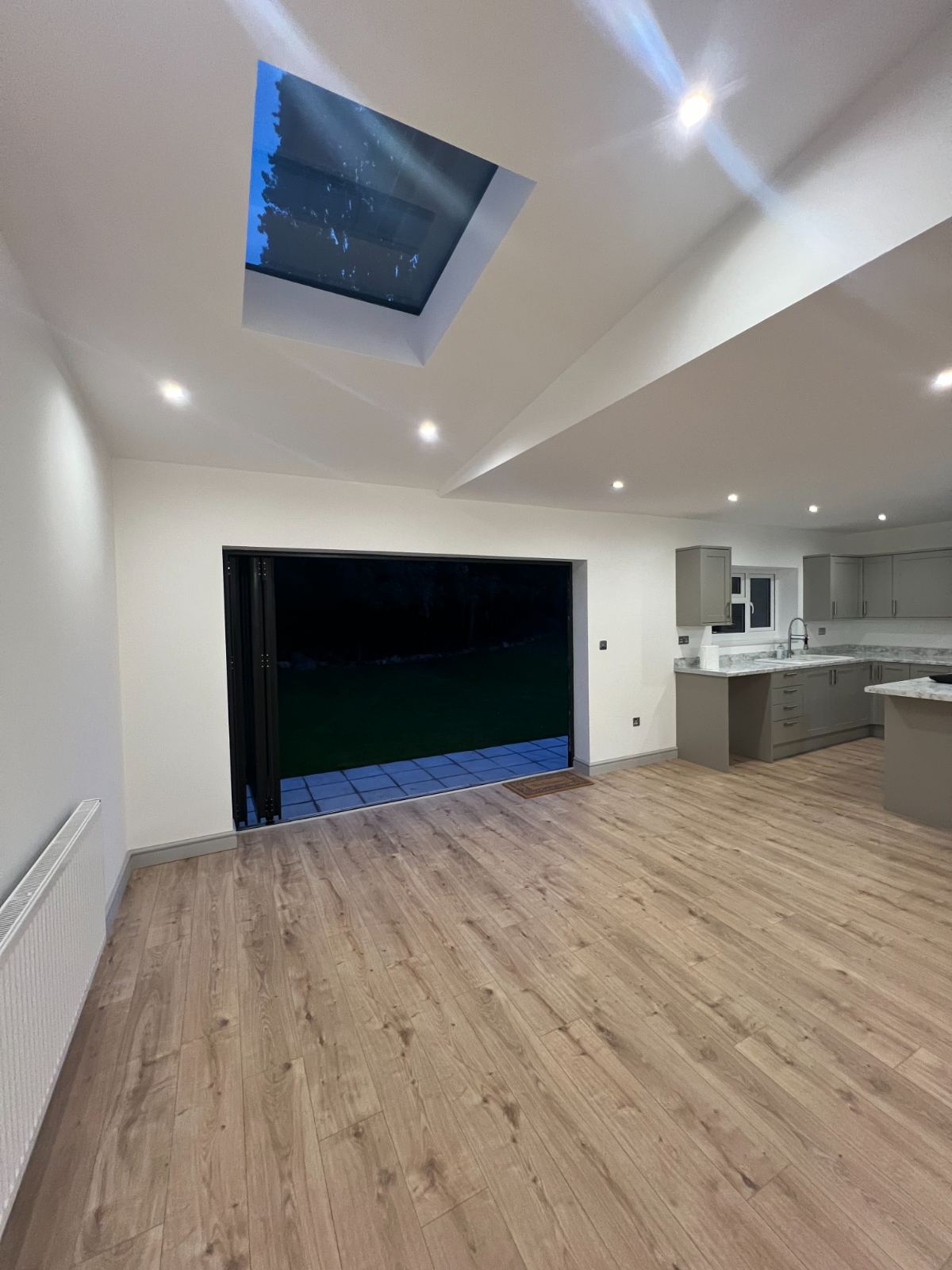Completed open-plan kitchen, West Stone Homes development